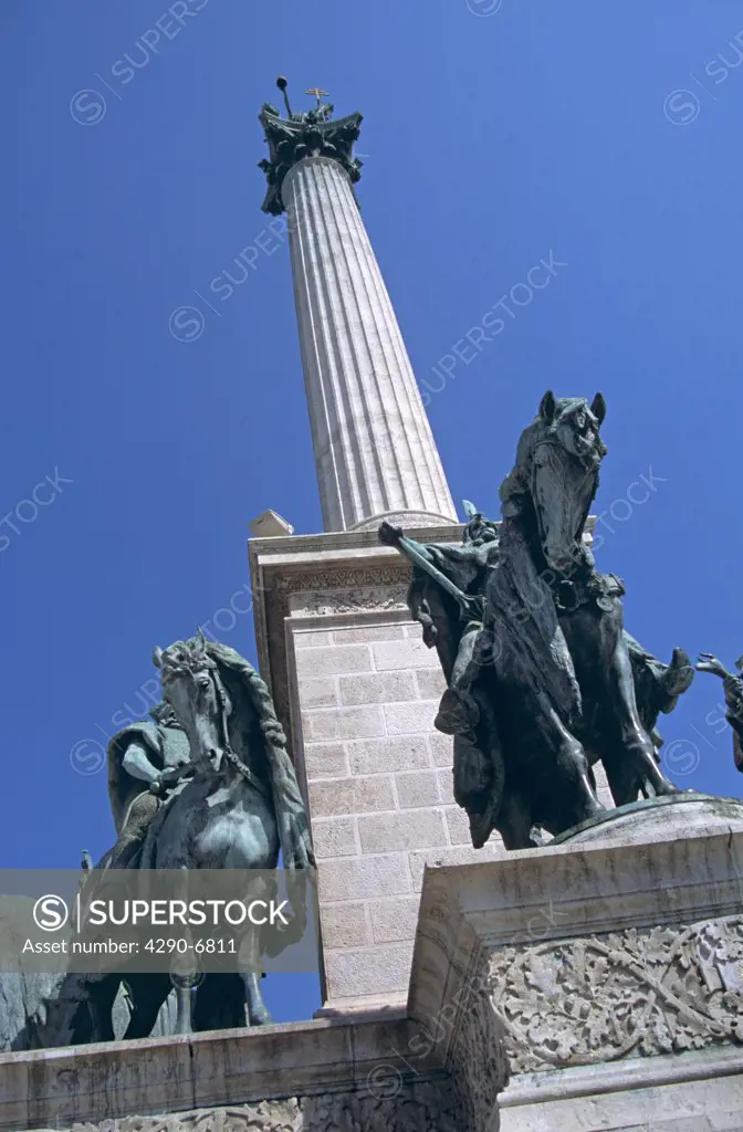 Millennium Monument, Heroes Square, Budapest, Hungary. Tribal chieftains at base of monument