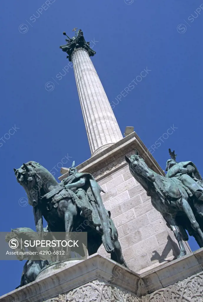 Millennium Monument, Heroes Square, Budapest, Hungary. Tribal chieftains at base of monument