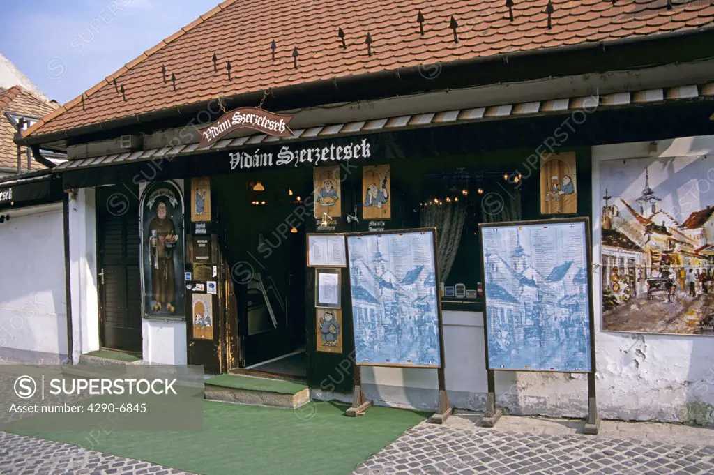 Restaurant displaying menus, Szentendre, Hungary