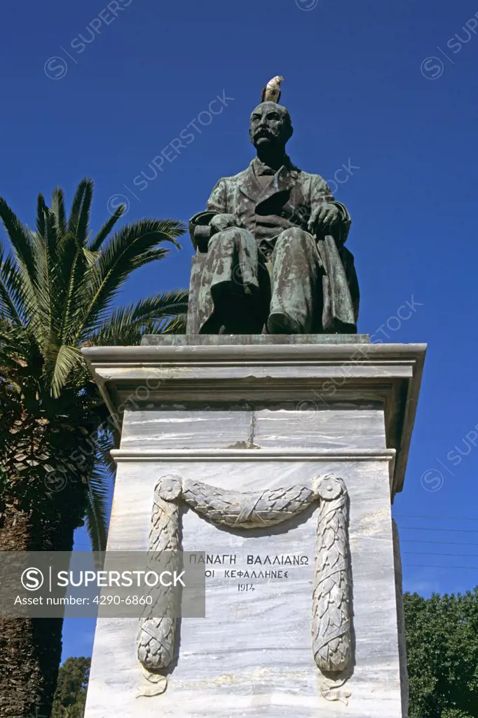 Statue of Panagis Vallianou in the town square, Platia Vallianou, Argostoli, Kefalonia, Greece