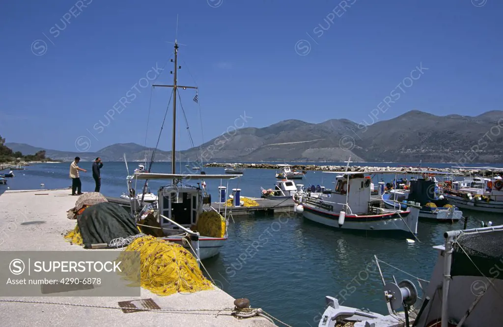 Fishing boats and quayside, Lixouri Harbour, Lixouri, Kefalonia, Greece