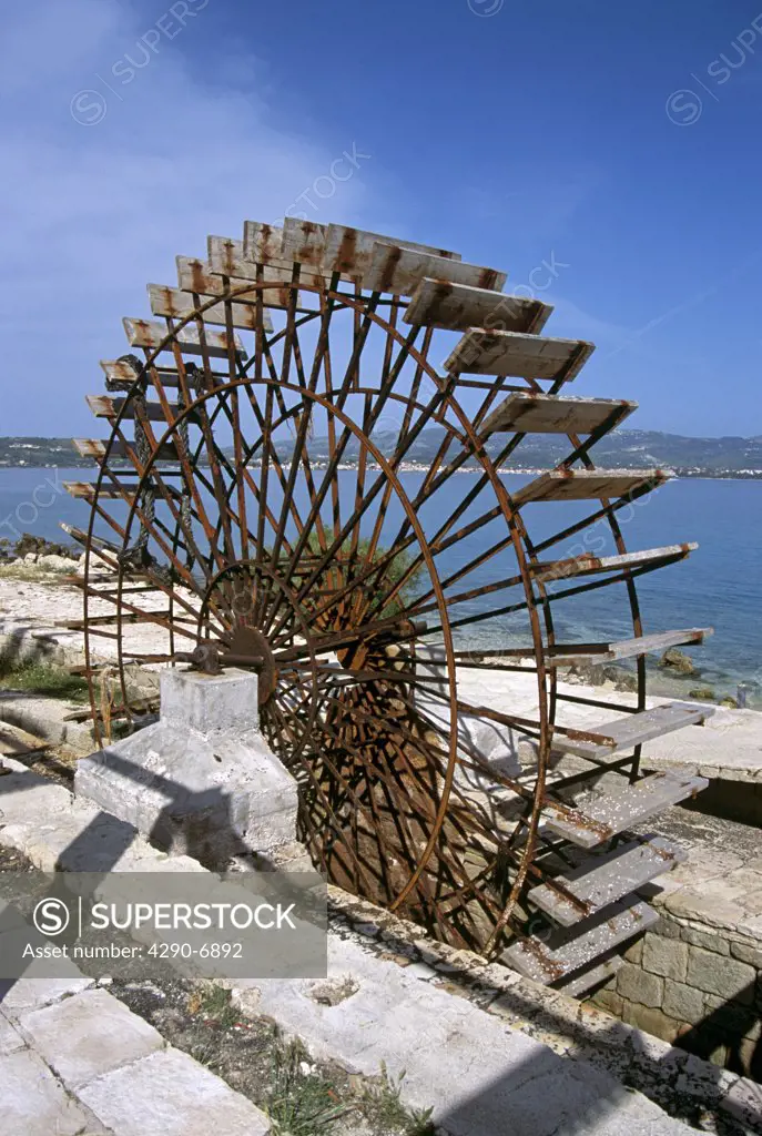 Water wheel, Swallow Holes, near Argostoli, Kefalonia, Greece
