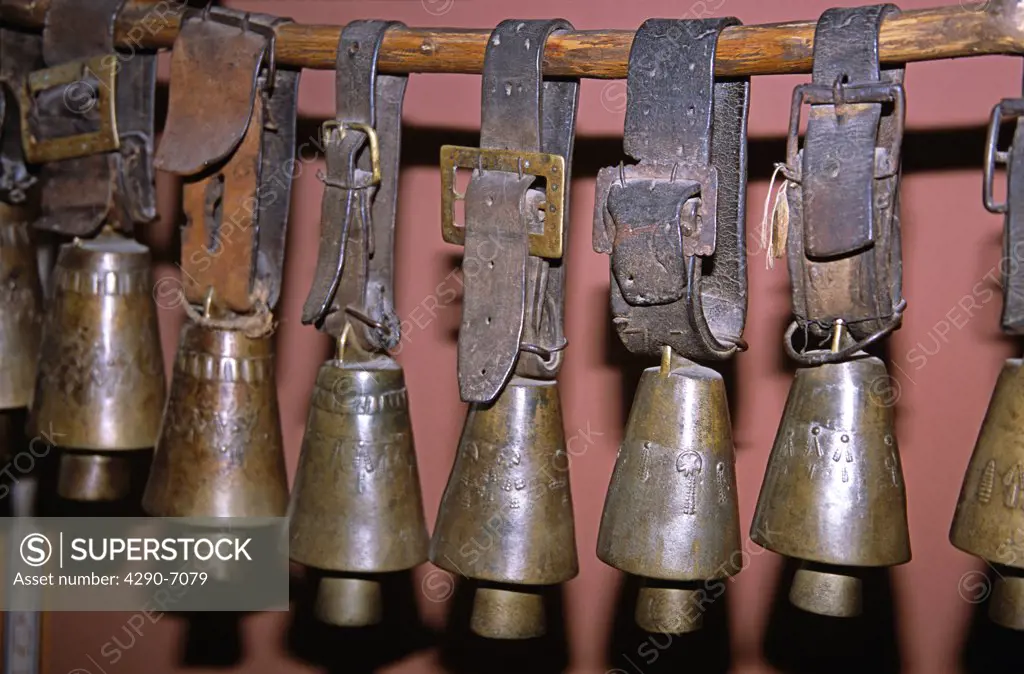 Cattle bells suspended from pole, Ethnographic Museum, Plovdiv, Bulgaria