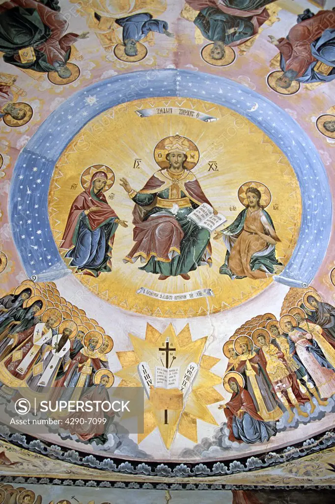 Painting on ceiling in entrance to Church of Sveti Nikolai within monastery grounds, Bachkovo Monastery, Bachkovo, Bulgaria