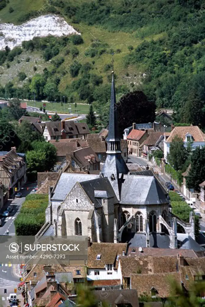 Saint Sauveur Church, Petit Andely, Les Andelys, Normandy, France, from Chateau Gaillard