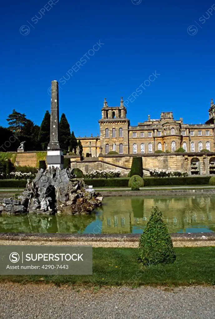 Blenheim Palace, Woodstock, near Oxford, Oxfordshire, England. View from lower water terrace