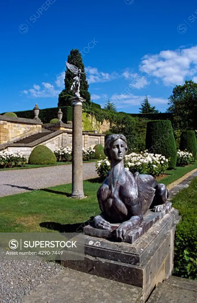 Blenheim Palace, Woodstock, near Oxford, Oxfordshire, England. Sphinx statue in lower water terrace.