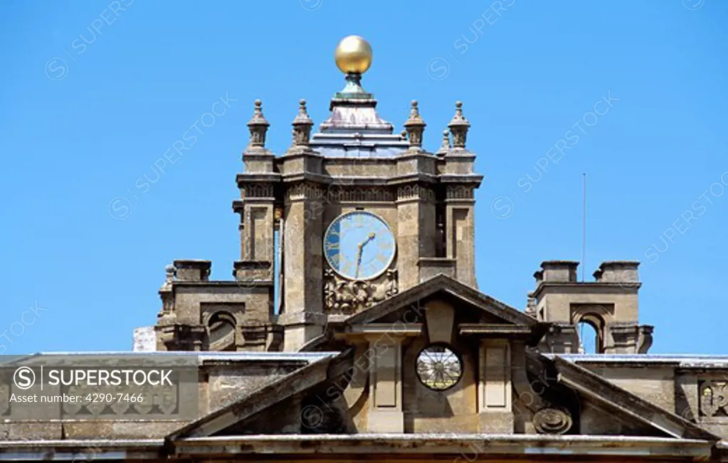 Blenheim Palace, Woodstock, near Oxford, Oxfordshire, England. Clock on roof