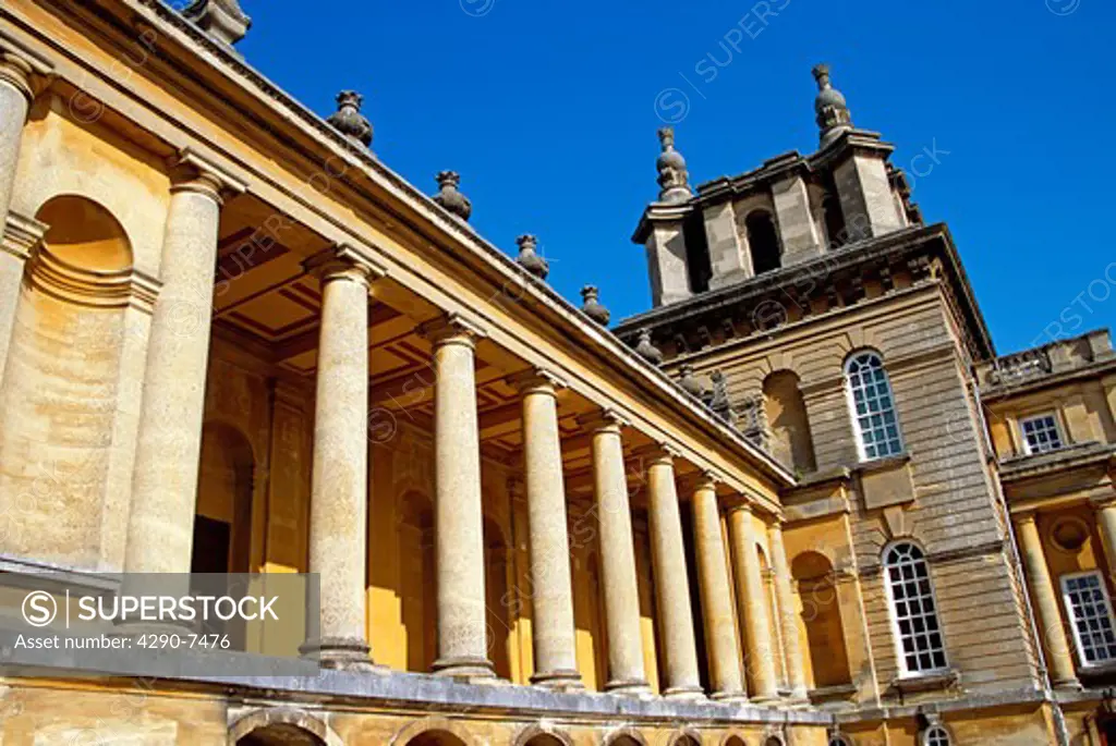 Blenheim Palace, Woodstock, near Oxford, Oxfordshire, England. Wing of Palace in courtyard near main entrance.