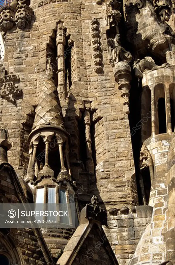 General view of one side of La Sagrada Familia, Barcelona, Spain