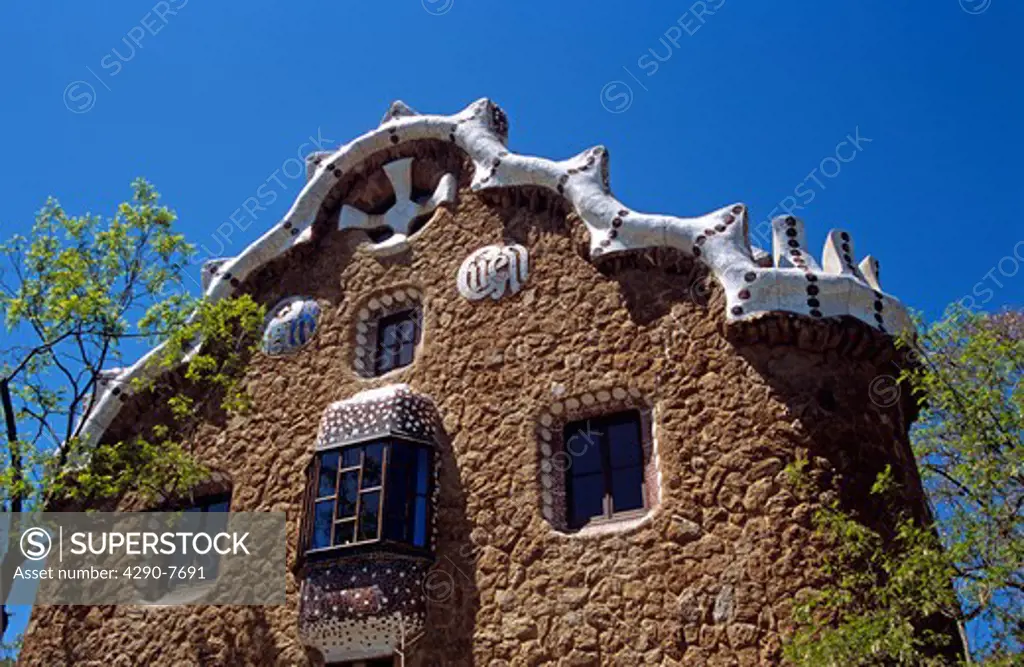 Building at entrance to Guell Park, Barcelona, Spain