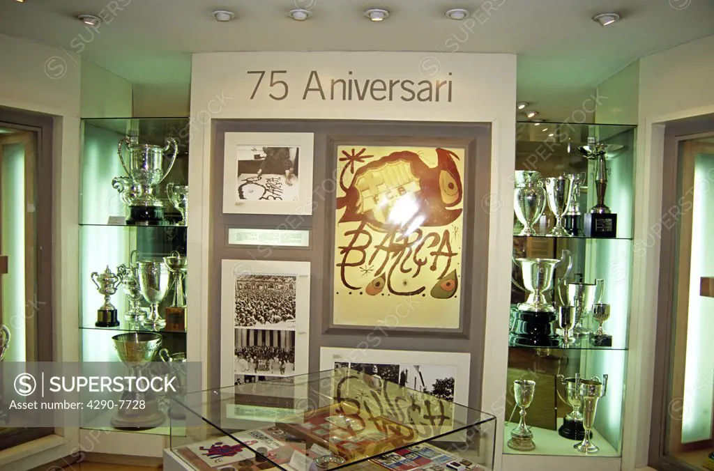 Trophy room in museum in the Nou Camp Stadium, Barcelona Football Club, Barcelona, Spain