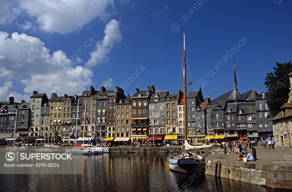 Yachts moored in harbour, Honfleur, Normandy, France
