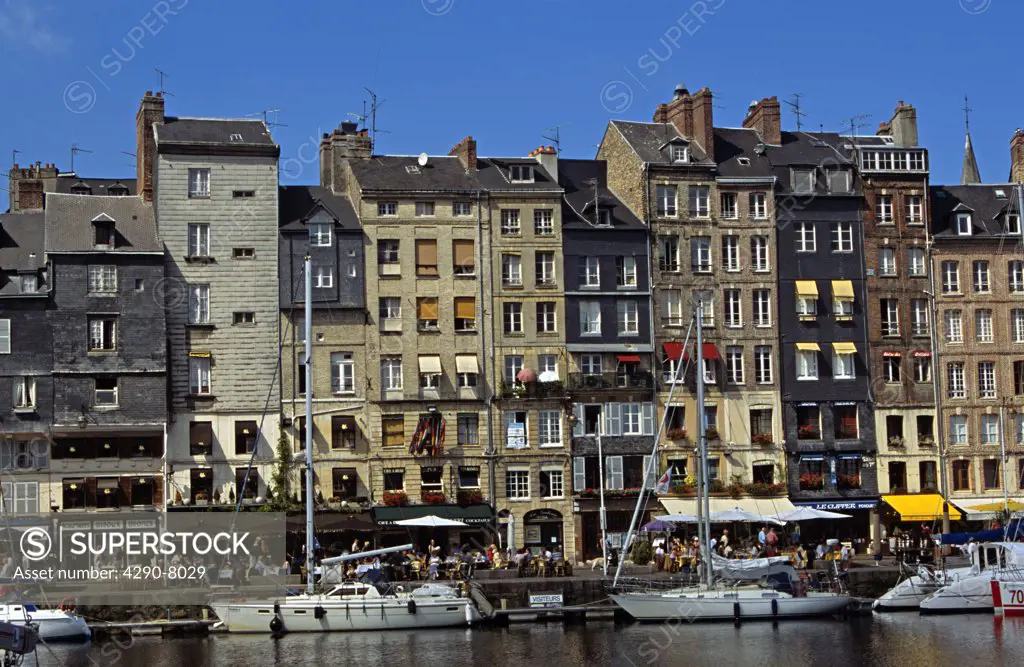 Yachts moored in harbour, Honfleur, Normandy, France