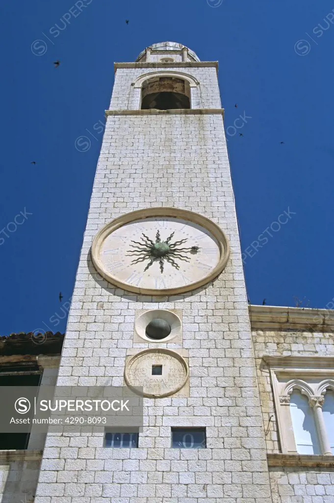 Bell tower (Gradski Zvonik), Luza Square, Stradun, Dubrovnik, Dalmatian Coast, Croatia, Former Yugoslavia