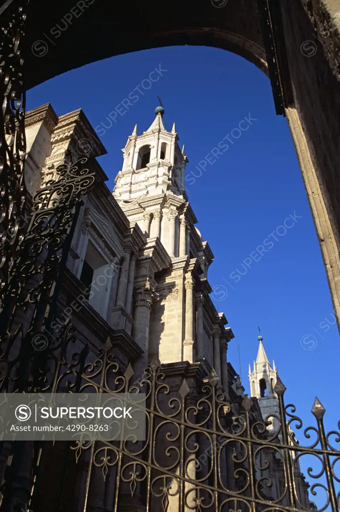 Arequipa Cathedral and gates, Plaza de Armas, Arequipa, Peru