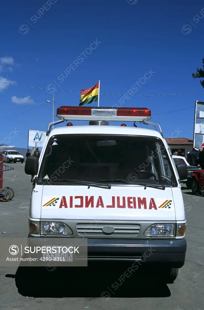 Bolivian ambulance, Kasani border crossing, on Bolivian side of border between Peru and Bolivia, Bolivia