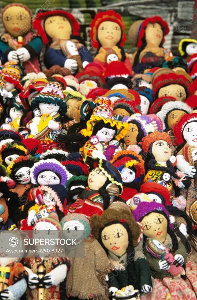 Colourful dolls on stall, Pisac Market, Pisac, near Cusco, Peru