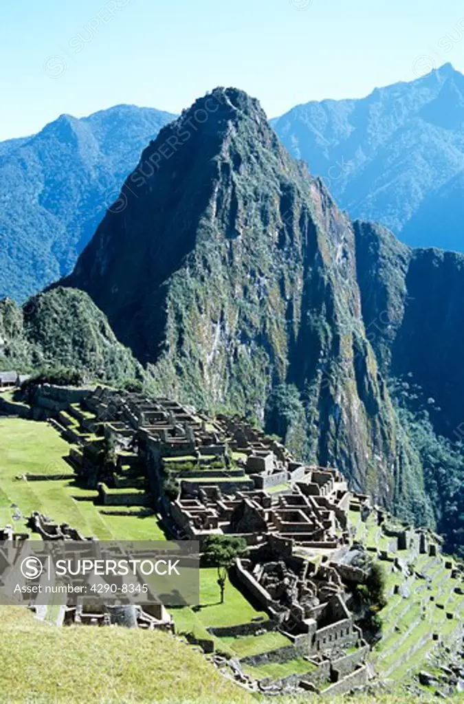 Machu Picchu Inca ruins, terraces and Huayna Picchu, Peru