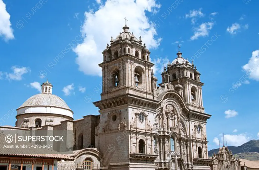Ornate façade of Iglesia La Compania de Jesus, Plaza de Armas, Cusco, Peru