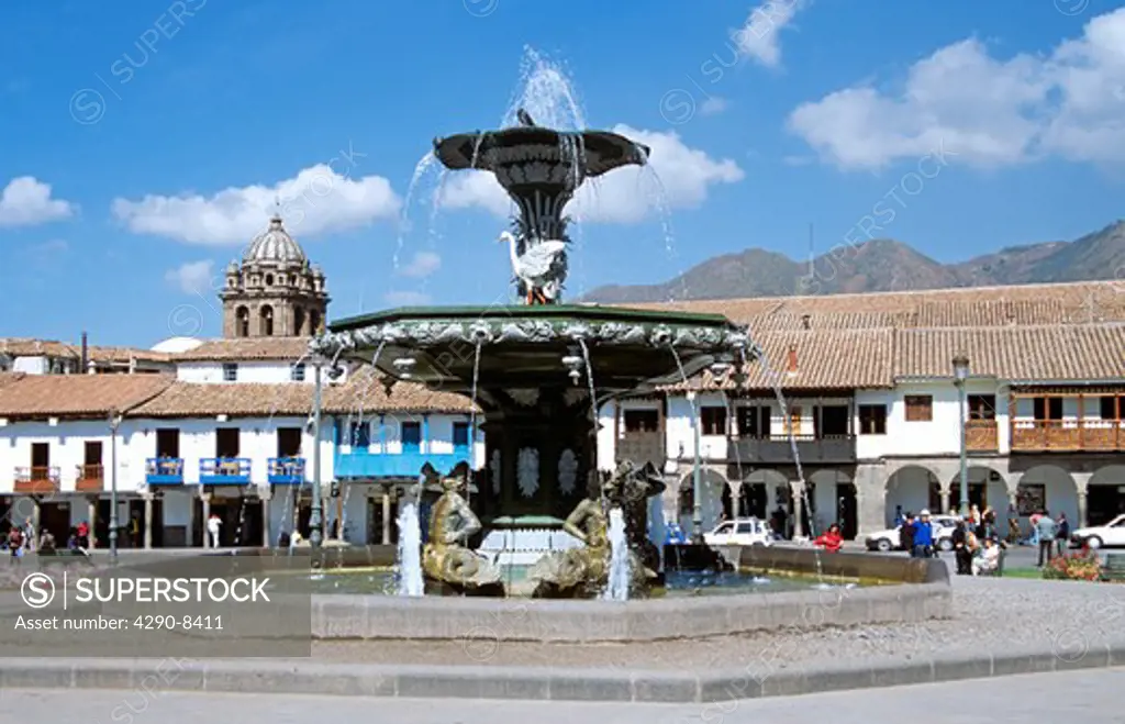 Ornate fountain, Plaza de Armas, Cusco, Peru