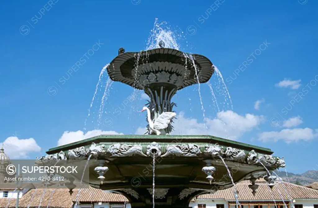 Ornate fountain, Plaza de Armas, Cusco, Peru