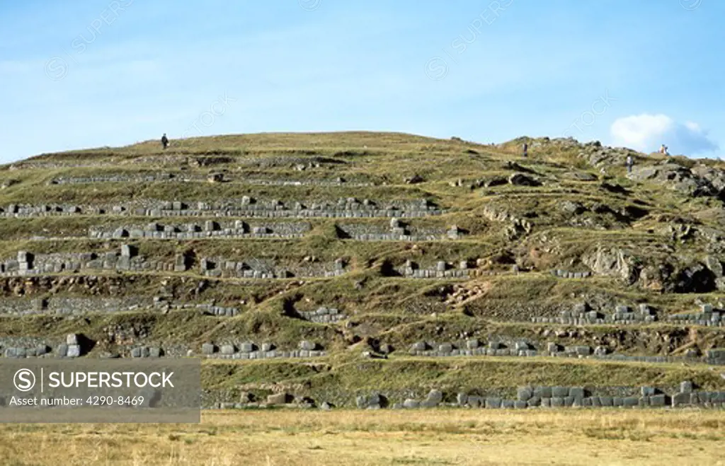 Sacsayhuaman Inca ruins, forming a pattern on the hillside, Cusco, Peru
