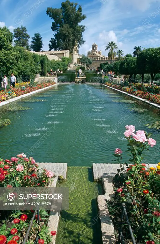Pond in the gardens of Alcazar de los Reyes Cristianos, Fortress of the Christian Kings, Cordoba, Spain