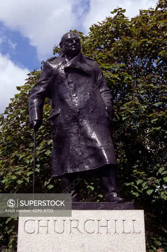 Statue of Sir Winston Churchill, outside Houses of Parliament, Westminster, London, England