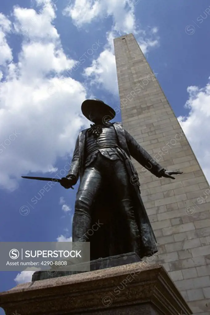 Colonel William Prescott statue, Bunker Hill Monument, Boston, Massachusetts, New England, USA