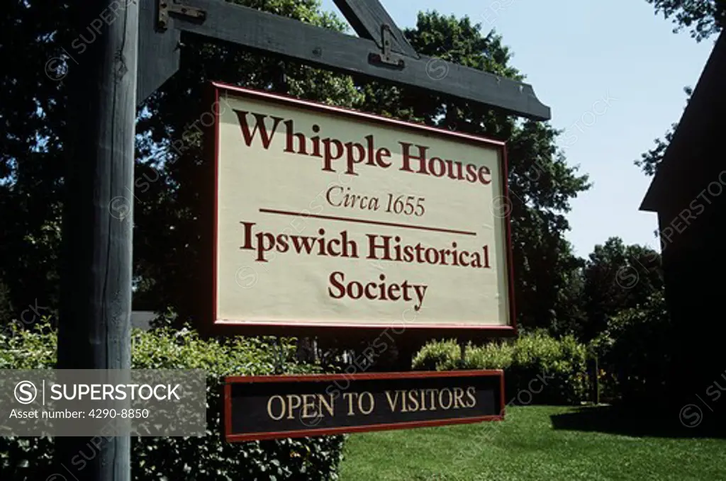 John Whipple House sign, house built circa 1655, Ipswich, Massachusetts, New England, USA