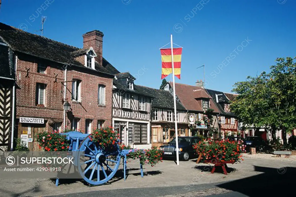 Houses in the main street, Beuvron-en-Auge, Normandy, France