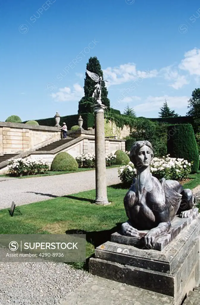 Blenheim Palace, Woodstock, near Oxford, Oxfordshire, England. Sphinx statue in lower water terrace.