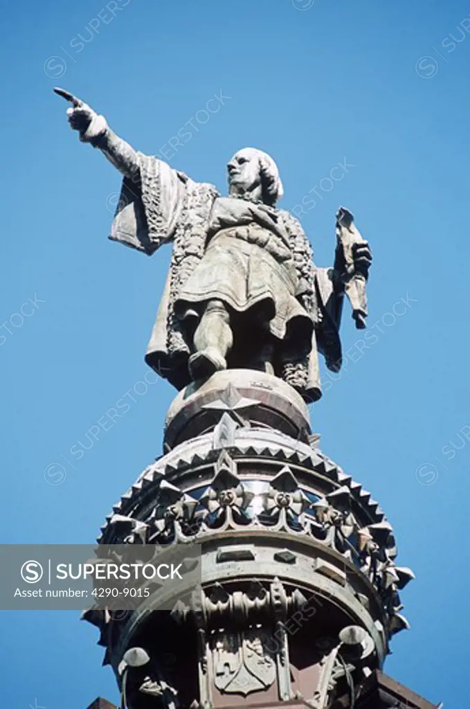 Monument a Colom, Christopher Columbus Monument, Christopher Columbus statue detail, La Rambla, Barcelona, Spain