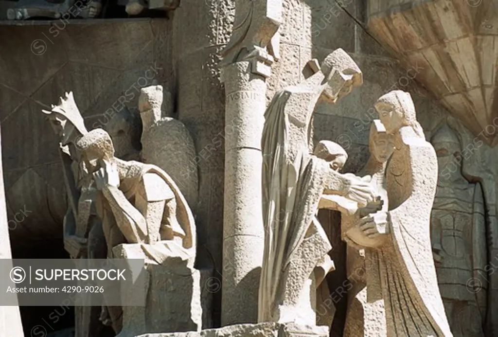 Exterior statue detail, La Sagrada Familia, Barcelona, Spain