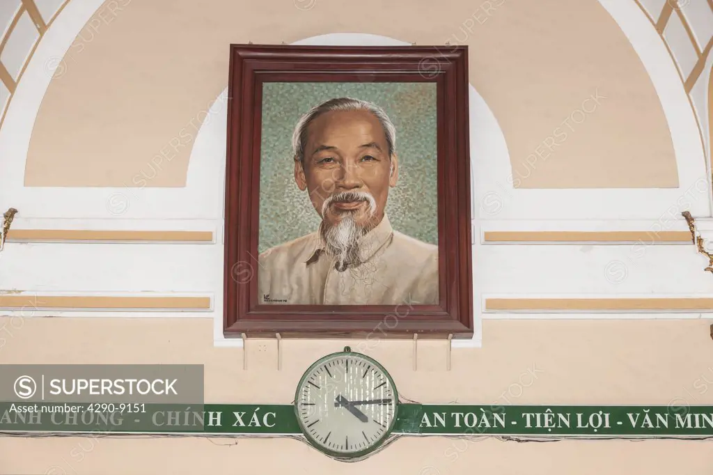 Vietnam, Saigon, Ho Chi Minh City, Portrait of Ho Chi Minh inside Central Post Office