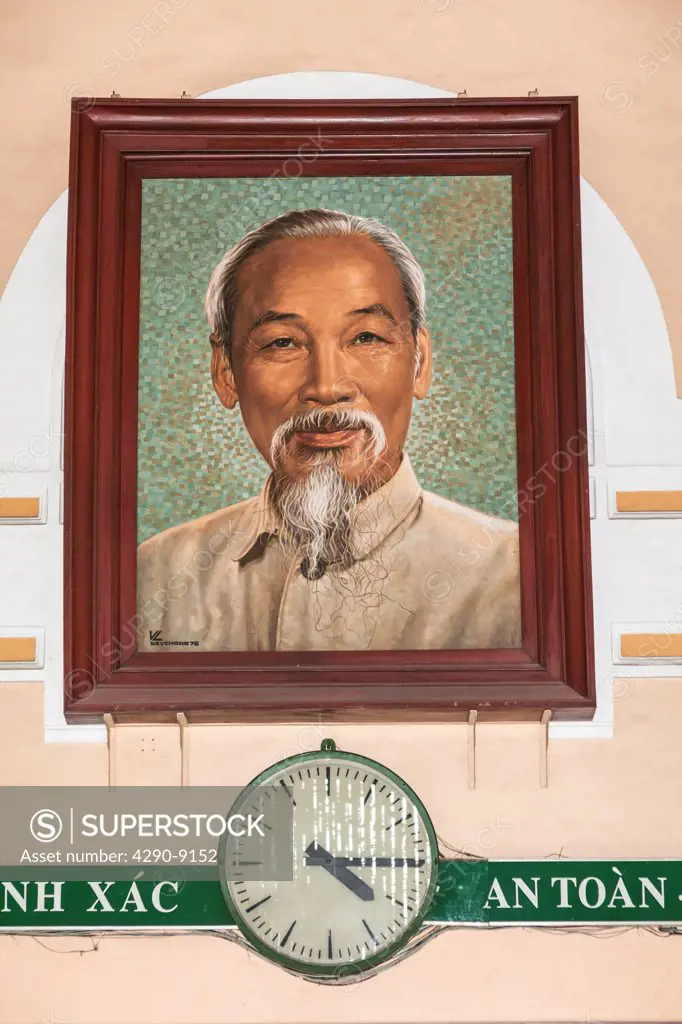 Vietnam, Saigon, Ho Chi Minh City, Portrait of Ho Chi Minh inside Central Post Office