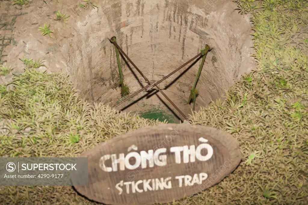 Vietnam, (Saigon), Ben Dinh, Cu Chi, near Ho Chi Minh City, sticking booby trap
