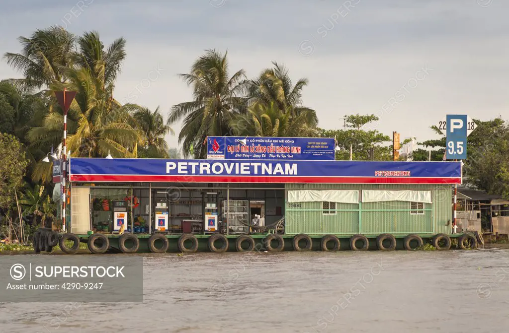 Vietnam, Mekong River Delta, Cai Rang, near Can Tho, riverside Petrovietnam fuel filling station