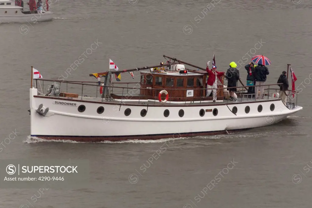UK, England, London, Sundowner, Dunkirk little ship on River Thames, as part of Queen's Thames Diamond Jubilee Pageant