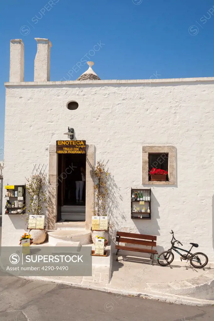 Enoteca trulli shop, Rione Monti, Alberobello, Bari province, Puglia region, Italy