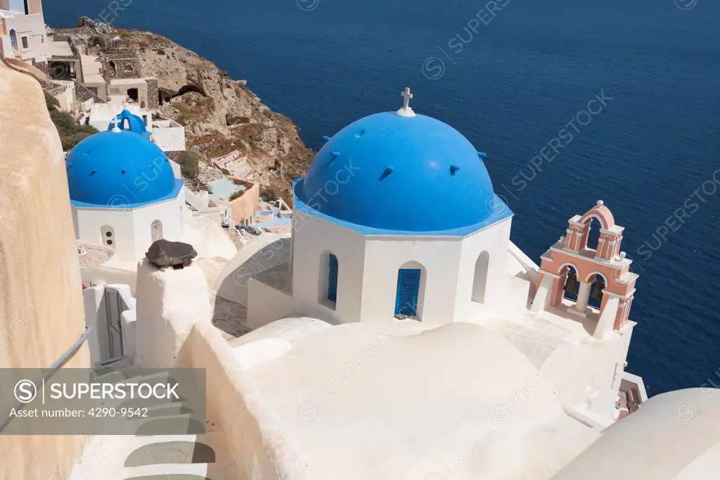 Anastasi Church in front and Agios Spiridonas Church behind, Oia, Santorini, Greece