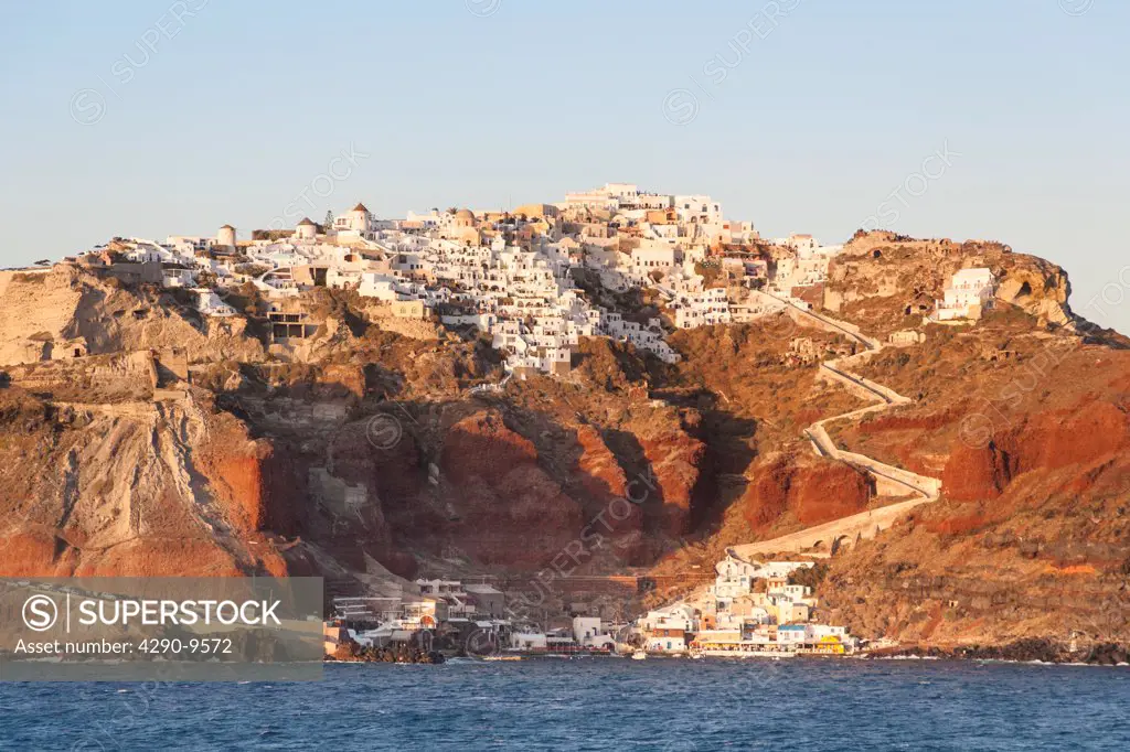 The clifftop village of Oia, on the Greek island of Santorini, Greece