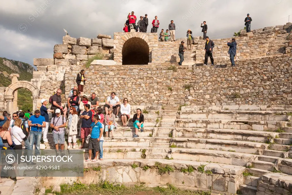 Tourists visiting the Odeum Theatre, Ephesus, Turkey