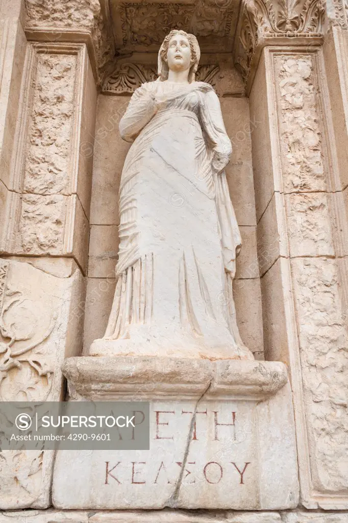Statue of Arete, in the wall of the Celsus Library, Ephesus, Turkey