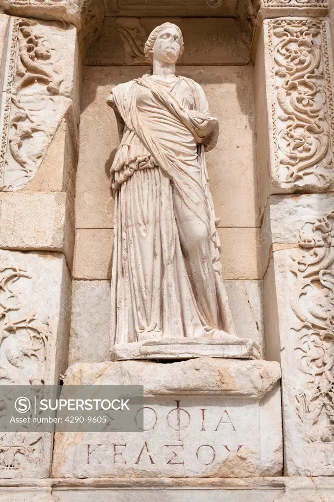 Statue of Sophia, in the wall of the Celsus Library, Ephesus, Turkey