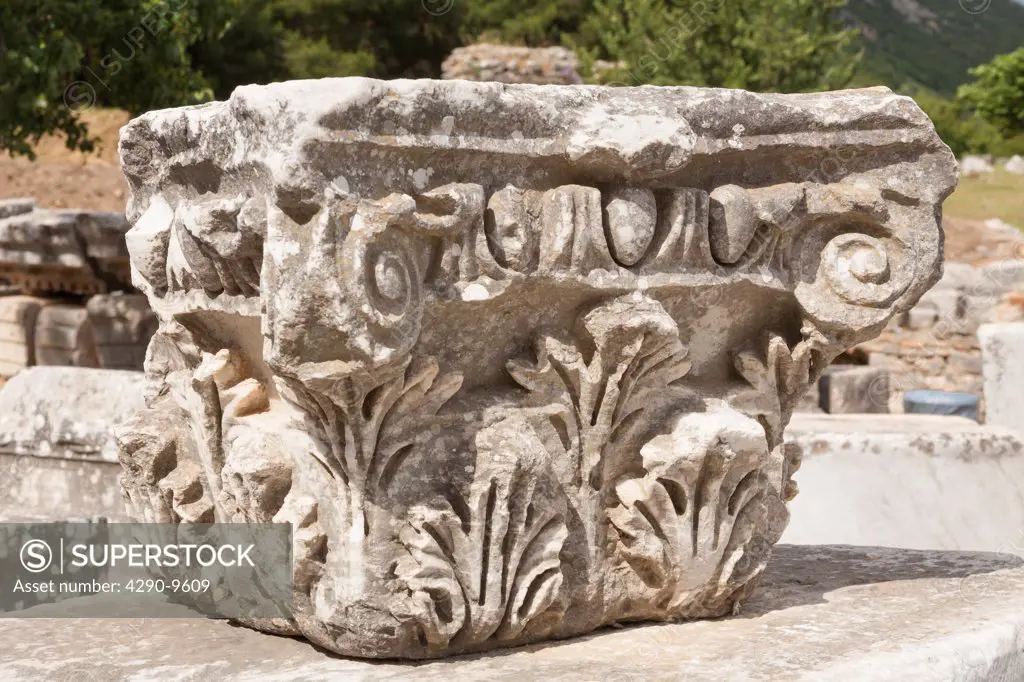Carved stone exhibit, Ephesus, Turkey