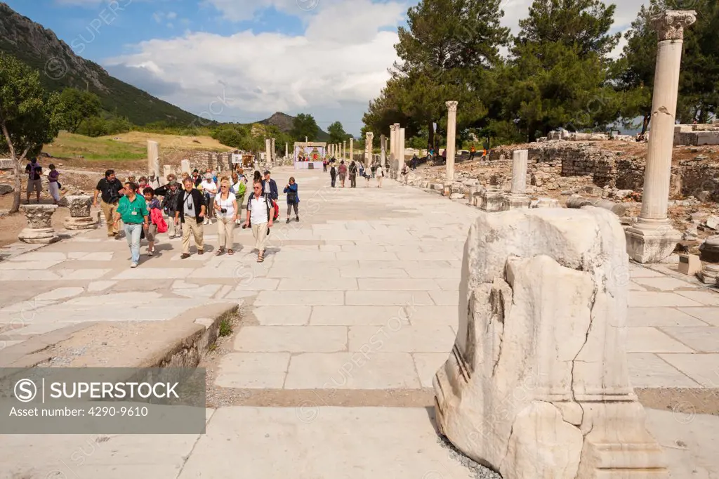 Tourists walking along Harbour Street, also known as Arcadiana, Ephesus, Turkey
