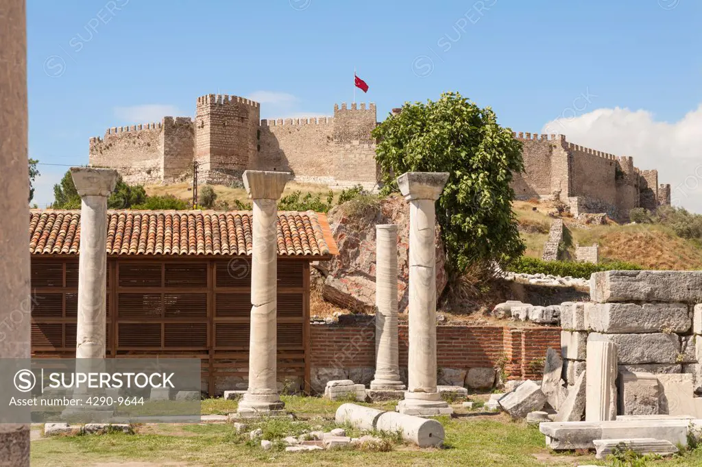 Ayasuluk Castle on Ayasuluk Hill behind the ruins of Saint John¬ ""!s Basilica, Selcuk, near Ephesus, Turkey