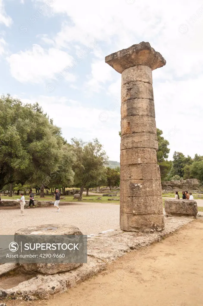 An ancient column in the Temple of Hera, Olympia, Greece